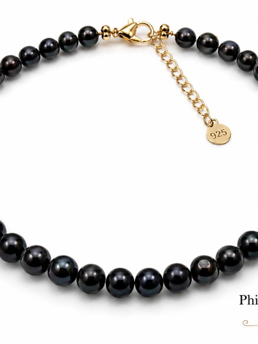 Pearl-24--AA Black Freshwater Pearl Necklace 8–9mm 42cm 925 Stamped Clasp